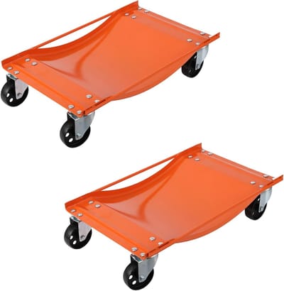 Autodolly-set van 2 stuks - Heavy-duty autodolly met een draagvermogen van 5.000 lbs - Antislip autodollies voor het verplaatsen van auto's, voorzien van 3,5 inch stalen zwenkwielen voor het verplaatsen van auto's en vrachtwagens - Oranje