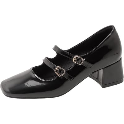 Hepburn Schoenen Mary Jane Schoenen Kleine Rode Schoenen Bruidsschoenen Laag Uitgesneden Met Gesp Retro Laag Uitgesneden Middelhoge Hak Dikke Hak Enkelschoenen Dames 40 zwart