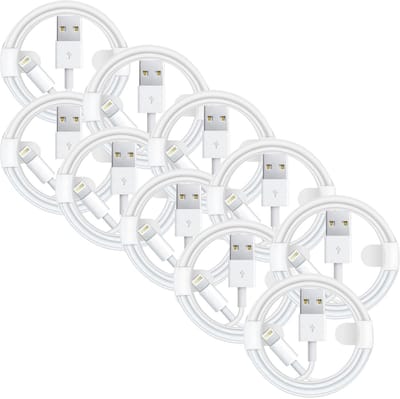 USB A naar Geschikt voor: USB Lightning Kabel - 1 Meter Oplaadkabel 10x - Wit