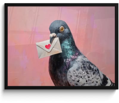 Poster in lijst - Fotolijst 70x50 cm - Posters - Duif - Envelop - Roze - Close up - Posterlijst zwart - Decoratie - Wanddecoratie woonkamer - Muurdecoratie slaapkamer