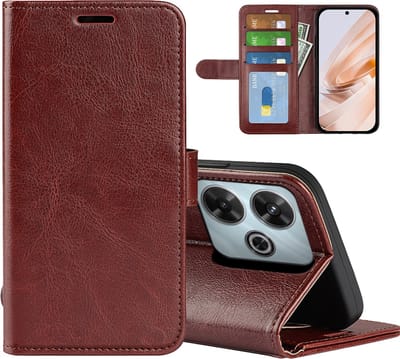 MobyDefend Hoesje - Geschikt voor Xiaomi Redmi 13 4G - Wallet Book Case (Sluiting Achterkant) - Bruin