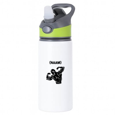 Hacebo® - Bodybuilding met eigen naam waterfles met rietje groen - Fitness - Bodybuilder - Sport - water fles - 650ML