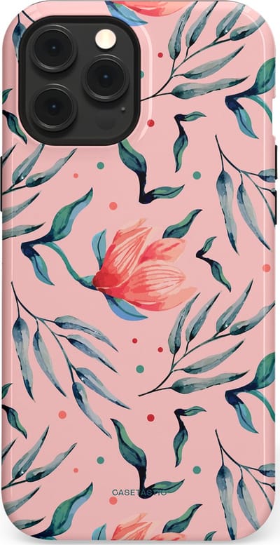 Casetastic hoesje geschikt voor Apple iPhone 12 Pro Max - MagSafe - Dubbellaagse bescherming - Roze Bloemen en Takken - Fashion Case - Lichtroze Zilver Perzik