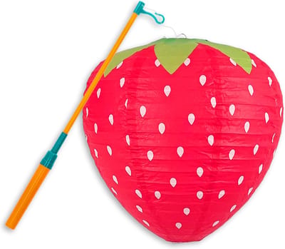 LUQ - Aardbei - Lampion - Sint Maarten - Lampionstokje - Met Lichtje - TrekLampion - Papier - Kind - Rood - Versiering - 1 Stuk