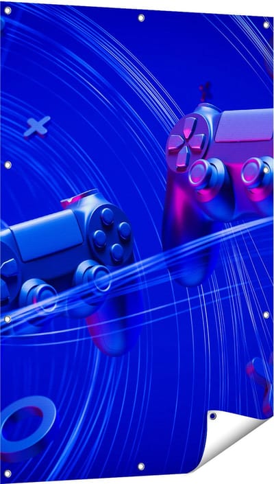 Gards Tuinposter Twee Gaming Controllers - Gamen - 80x120 cm - Tuindoek - Tuindecoratie - Wanddecoratie buiten - Tuinschilderij