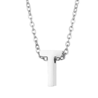 Aramat Jewels | Halskettingen | Stalen Initiaal Letterketting Vrouw – 45cm Zilverkleurig Gepersonaliseerd | T | |1,5mm | Staal | Volwassenen | Verkleurd niet