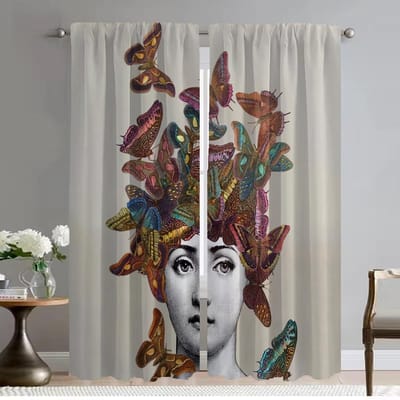 Shades Fornasetti Verduisterende Gordijnen 2 Stuks Home Interieur Gordijnen voor Slaapkamer Woonkamer Gordijn Halloween Decoratie Keuken W50xH70cmx2pcs-CL gray