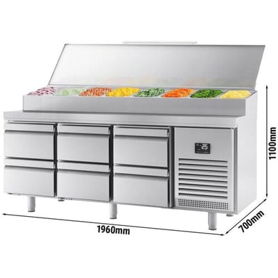 GGM Gastro Zubereitungskühltisch - 1960x700mm - mit 6 Schubladen - Edelstahlaufsatz 1x GN 1/2 & 9x GN 1/3