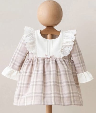 Baby Meisjes Jurkje Roze Geruit – Ruffle Details – Lange Mouwen – Maat 68 t/m 92