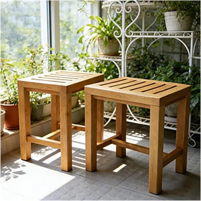 Douchezitje - Badbankje Kruk - Veilig Baden - Massief Hout - 42x28x43 cm - Natuurlijk