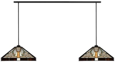 2 x Tiffany Rising Sun met Pendant lampen aan plafondbalk - Art Deco Trade