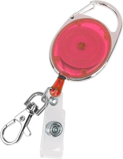 Fako Bijoux - Uittrekbare Sleutelhanger Met Koord Duo - Uittrekbare Pasjeshouder - Skipashouder - Nylon - 36x56mm - Transparant - Rood