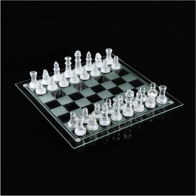 Glazen schaakset - Tafelspel - Strategisch Spelen - Ambachtelijk Vervaardigd - 25 x 25 cm - Helder