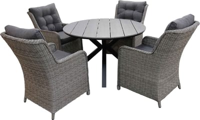 5-delige ronde tuinset | 4 Dublin tuinstoelen (MG) | ⌀120cm Cyprus tuintafel (Grey)