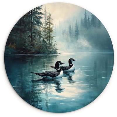 WallCircle® Wandcirkel 120x120 cm - Muurcirkel Bos - Water - Eenden - Mistig - Muurdecoratie woonkamer - Wanddecoratie slaapkamer - Kamer decoratie accessoires - Ronde schilderijen XXL