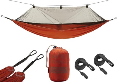 Mosquito Hammock - hangmat tot 150 kg met muggennet - licht en compact - outdoor hangmat met boombeschermer - Roiboos Tea (bruin)