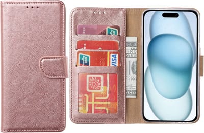Hoesje Geschikt voor iPhone 15 Plus – Arara bookcase met pasjeshouder- Rosegoud