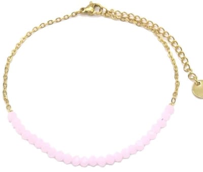 Enkelbandje - Anklet - Glaskralen - Kralen - Ketting - Goudkleurig - RVS - Lengte Verstelbaar - Roze/Goudkleurig