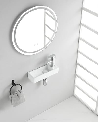 Wiesbaden Trim mini fontein rechts 38 x 14 x 8 cm keramiek glans wit