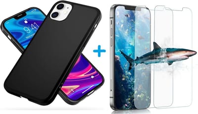 Hoesje Geschikt voor iPhone 12 Pro Max Hoesje - zwart TPU siliconen Case + 2x tempered glass screeprotector