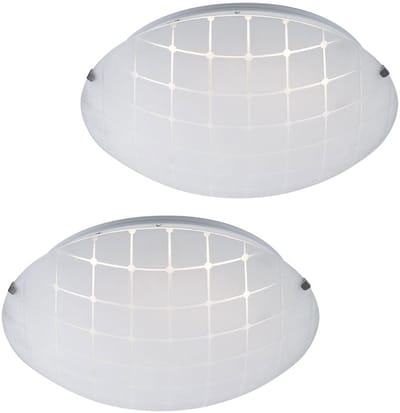 Plafondlamp Woonkamerlamp Hallamp Slaapkamerlamp, chroom glas opaal, LED 8W 600Lm warm wit, DxH 25x7.5cm, set van 2
