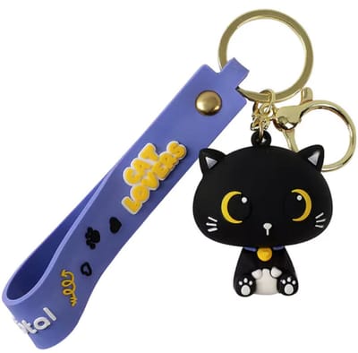 iTotal Sleutelhanger Lanyard Zwarte Kat Keychain BLACK CAT Plastic and Metal 4x4.5cm