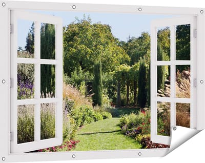 Gards Tuinposter Doorkijk Tuin - 120x80 cm - Tuindoek - Tuindecoratie - Wanddecoratie buiten - Tuinschilderij