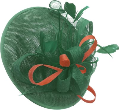 Grote Groene en Oranje Feestelijke Fascinator Hoed met Schotel voor Dames