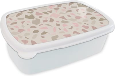 Broodtrommel Wit - Lunchbox - Brooddoos - Marmer - Pastel - Patronen - 18x12x6 cm - Volwassenen