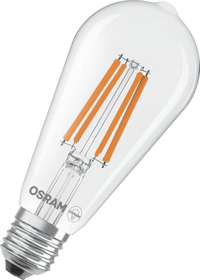 OSRAM LED Star Globe LED-lamp in klassieke Edison-lampvorm, 6,5 W / 806 lm, 4000 K voor koud wit licht, CRI 80, helder loodvrij glas, E27 fitting, IP20, EEK E, 64 mm diameter.