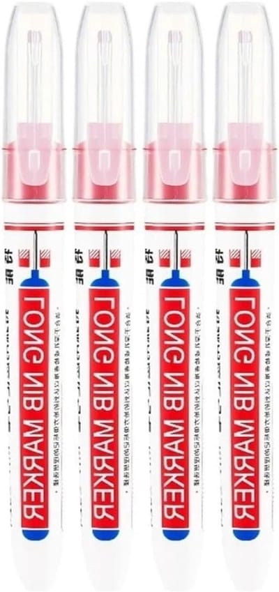 Pen met diep gat - Lange punt marker - Diepe gaten markeren - Waterdicht en veegvast - 4 stuks - Rood
