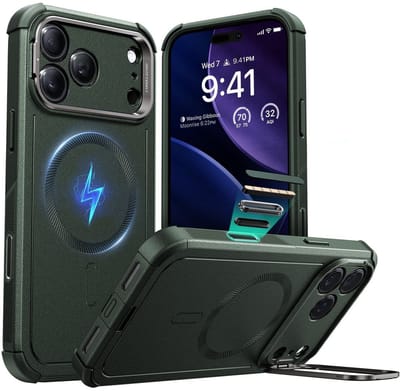 ESR Hoesje Geschikt voor iPhone 17 Pro Max - Cyber Tough Stand - Compatibel met MagSafe / Qi2 - Back Cover met Standaard - Kickstand - Camera Control - Groen