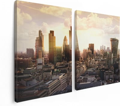 Artaza Canvas Schilderij Tweeluik Londen bij Zonsondergang in een Moderne Wijk - 120x80 - Foto Op Canvas - Canvas Print