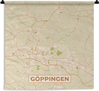 Wandkleed - Wanddoek - Göppingen - Vintage - Plattegrond - Kaart - Stadskaart - 180x180 cm - Wandtapijt