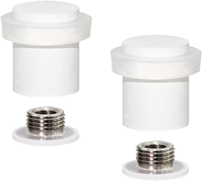 Deurstopper met Vloerhouder Ø20x25 mm | Roestvrijstaal Wit Gelakt | Witte Rubber | Inclusief Schroef + Montageplug