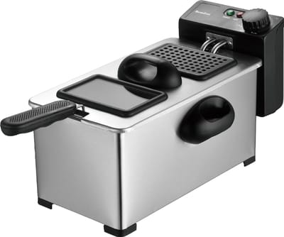 Swiss Haus® DF30 Frituurpan - 3L - Friteuse 2000W - Regelbare Temperatuur 90-190°C – Koude Zone - Grote Kijkvenster - Voor Friet, Snacks & Kip - RVS
