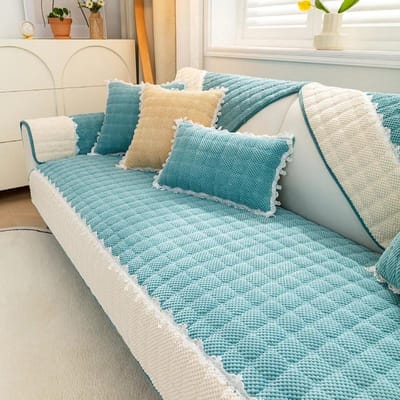 Winter Verdikken Pluche Bankovertrek Wit Brede Rand Chaise Lounge Bank Handdoek Mat Modern Antislip Bankovertrek Kussens Woonkamer 70x70cm  1pc