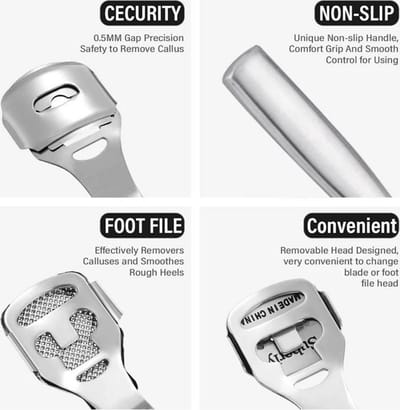 Finnacle - Verwijder moeiteloos eelt met de Finnacle - Handmatige Eeltvijl - 10 mesjes - Tainless Staal - Pedicure Voetverzorging - Dead Skin Remover - Cutter & Trimmer - Body Care Tools - 1 stuk + 10 messen!