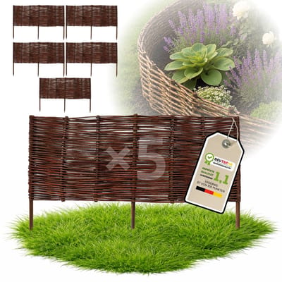 Floranica Set van 5 Bedrand van wilgenhout 30 cm x 100 cm Wilgenhek insteekhekwerk Tuinafscheiding van wilg Wilgenvlechtwerk Tuinhek Gazonrand Palissade van wilgentenen