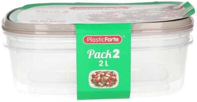 Plasticforte Vershoudbakjes - 2x stuks - 2 liter - herbruikbaar - transparant/beige - kunststof - magnetron - vriezer