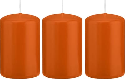 Trend Candles Cilinderkaars/stompkaars - 3x - oranje - 5 x 8 cm - 18 branduren - met brandvertragende folie