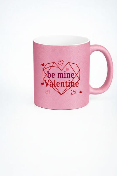 Roze Glitter Valentijn Mok met 'Be Mine Valentine' Hart | Liefdes Beker Cadeau