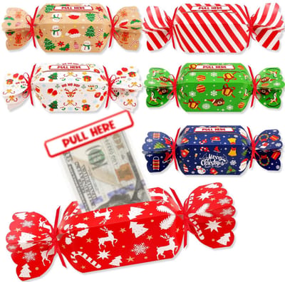 Dailygoods- Kerstgeldportemonnees 6-delig - Cadeaugeldportemonnees - DIY Geldboxen - Verrassingsdozen - Transparante Onthulboxen - Feestelijke ontwerpen - Gelddozen