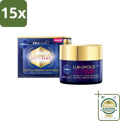 15 x NIVEA - Nachtcrème - CELLular LUMINOUS630 Tegen Vlekken - Egaliserend - Tegen pigmentvlekken - Met Hyaluronzuur - 50 ml - Grootverpakking - Anti-spot Crème - Pigmentvlekken - Huidverzorging - Nachtcrème - Egaliserend
