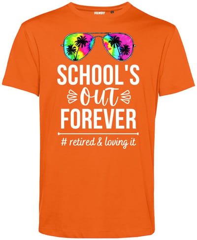 T-shirt Bril School's Out Forever | Geslaagd Cadeau | Afgestudeerd | Diploma | Oranje | maat XS