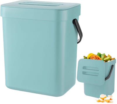 QTTVBTNA -3L Hangende Compostbak voor de Keuken – Kleine Afvalbak met Deksel, Compacte Biobak voor Aanrecht, Kast of Badkamer – blauw