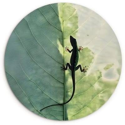 WallCircle® Wandcirkel 120x120 cm - Muurcirkel Hagedis - Blad - Nerven - Groen - Muurdecoratie woonkamer - Wanddecoratie slaapkamer - Kamer decoratie accessoires - Ronde schilderijen XXL