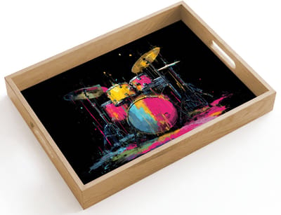 Dienblad hout 40x30 cm - Schootdienblad - Drumstel - Kleurrijk - Verf - Levendig - Borrelplank rechthoek - Plateau dienbladen