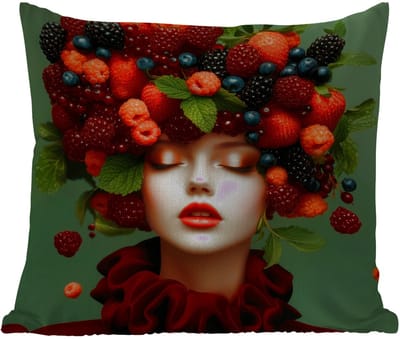 Tuinkussen - Vrouw - Aardbeien - Frambozen - Bramen - Bessen - 40x40 cm - Weerbestendig
