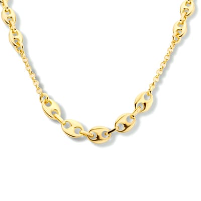 Gold Plated Zilveren Halsketting | Koffieboonschakel 40+4 cm | 14K Gold Plating | Jonline